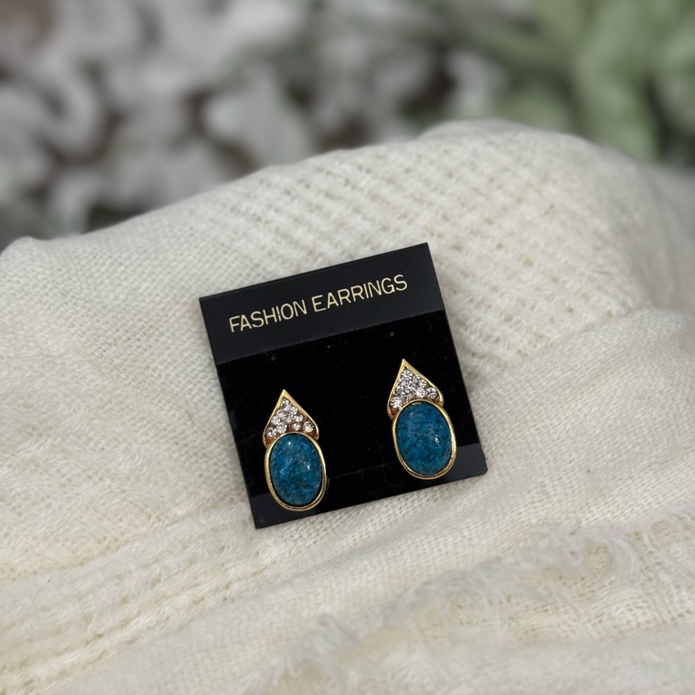 Vintage Stone and Sparkle Goldtone Post Earrings
